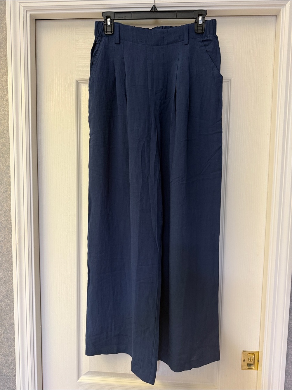 NWT HALARA Navy Linen Feel Wide-Leg Pants